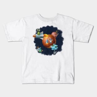 Outer space with aliens and planets. Kids T-Shirt